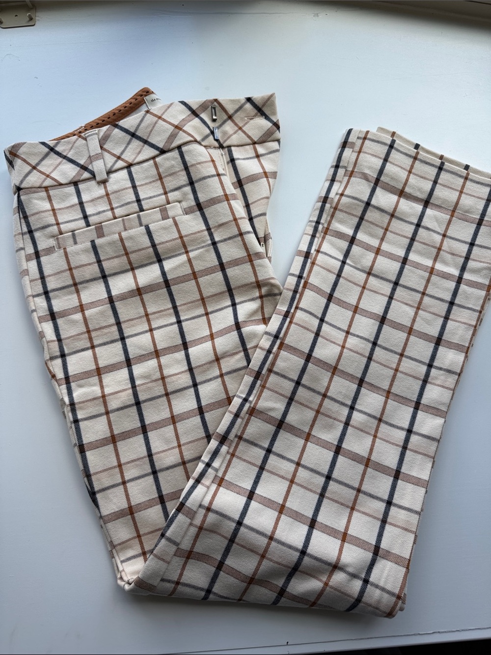 Anthropologie Cream Plaid Dress Pants